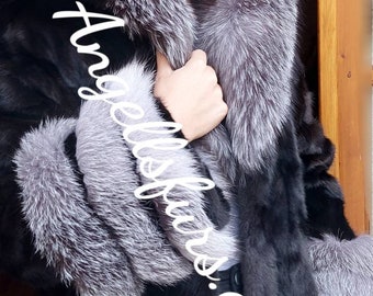 NEW!Natural Real Hooded MINK Fur Coat with Silver Fox!