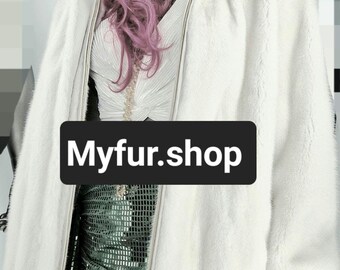 HOODED WHITE MINK Fur Coat!Brand New Real Natural Genuine Fur