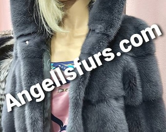 HOODED FULLPELTS MINK fur jacket!Order Any color!Brand New Real Natural Genuine Fur!