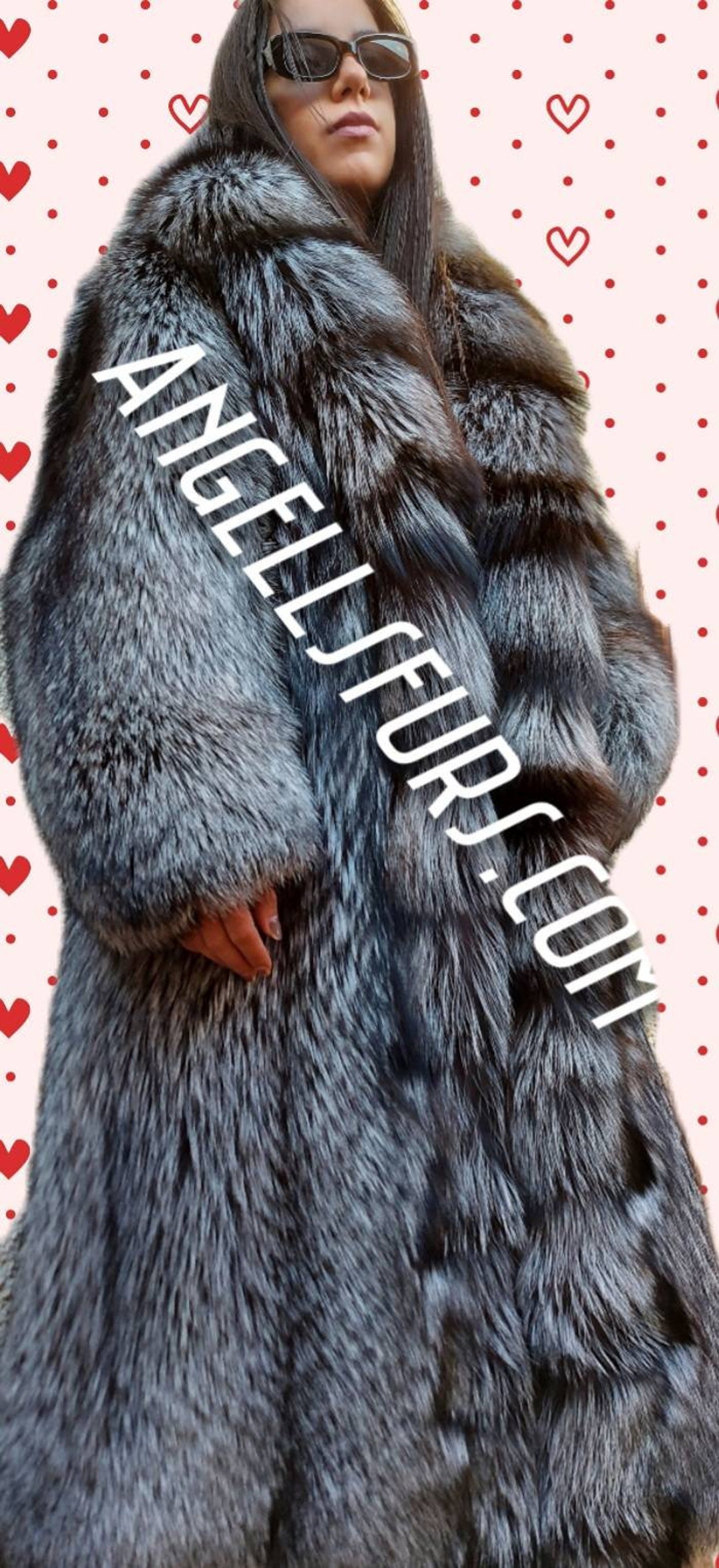 Full length silver fox fur coat sale
