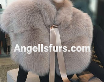 ONE Size NUDE color Fullpelts FOX Bolero!Brand New Real Natural Genuine Fur!