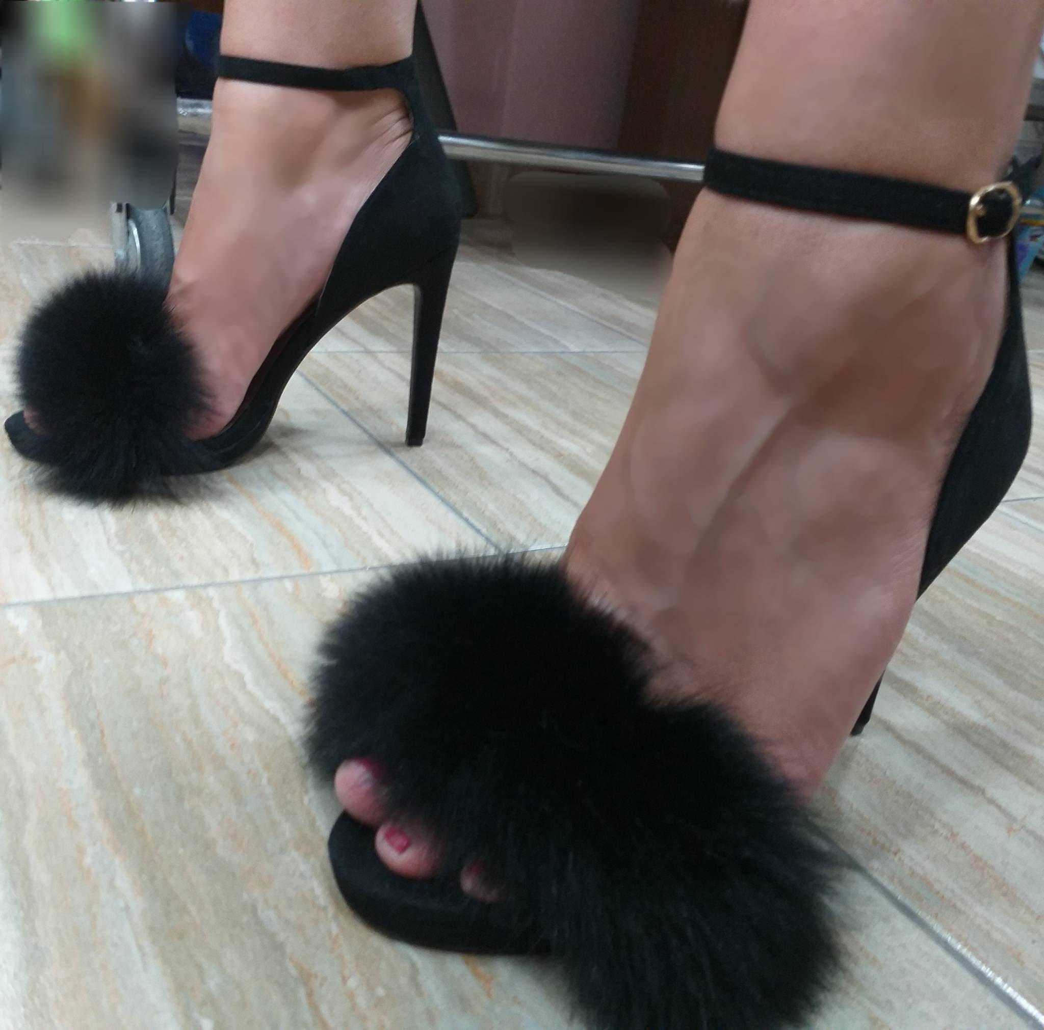 ADORE-724F - Clear-Black Fur Heels | eBay