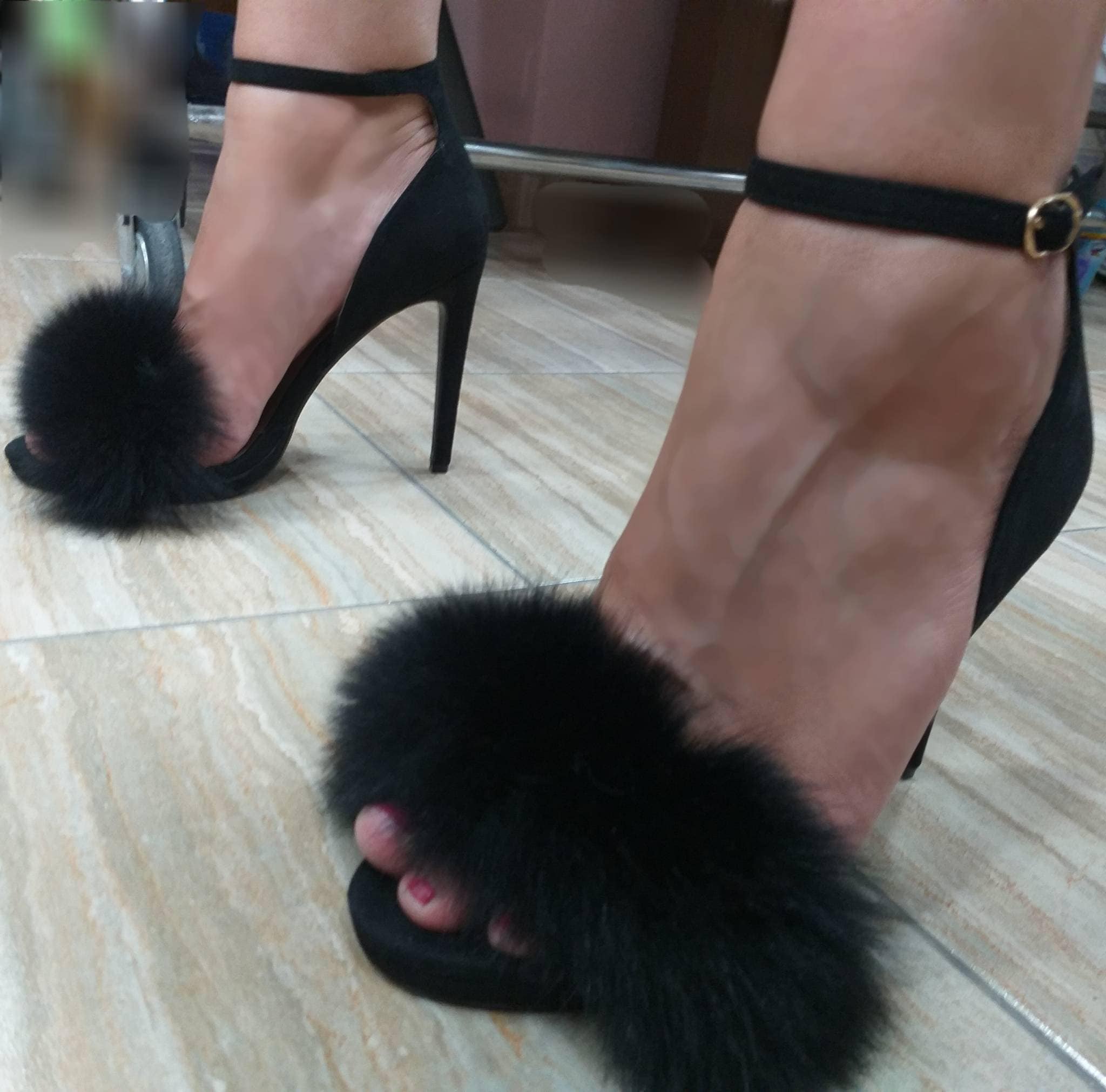 ADORE-724F - Clear-Black Fur Heels | eBay