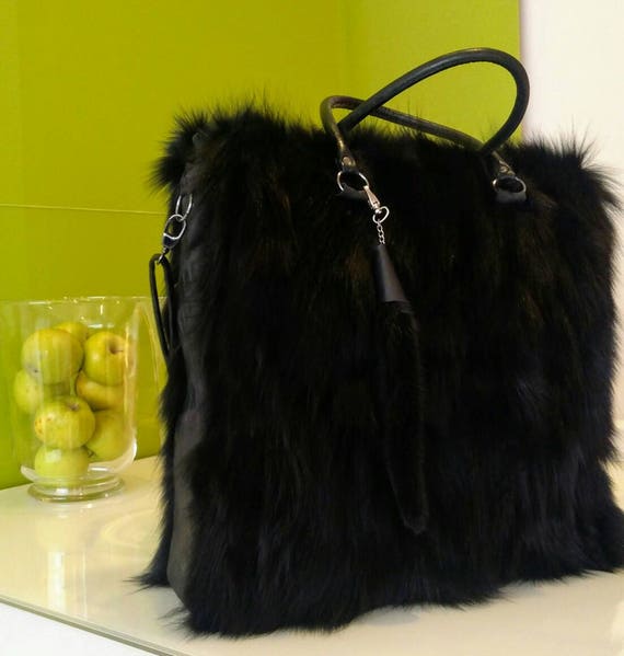 大きなフォックスファーバッグ新品本物の天然本毛皮 - Etsy 日本 
