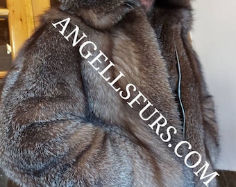 MEN'S HOODED CRYSTAL Fox Jacket!Brand New Real Natural Genuine Fur!