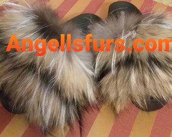 New Real Beautiful RACCOON Fur FLATFORMS!