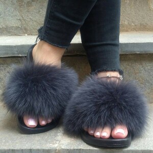 FOX Fur SLIDES!Order Any color!Brand New Real Natural Genuine Fur!