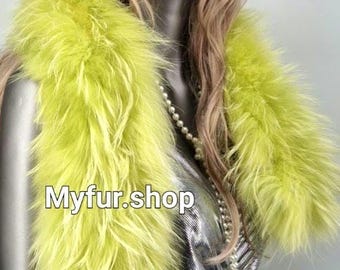 LIME Color FUR Scarf!Brand New Real Natural Genuine Fur