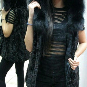 HOODED MINK VEST with Fox!Brand New Real Natural Genuine Fur!