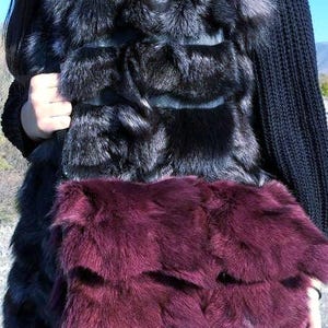 Burgund Farbe Fuchspelz Schultertasche!Brand New Echt Naturpelz