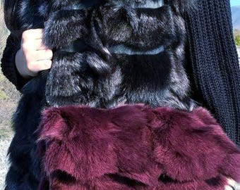 Burgundy color Fox Fur Shoulder Bag!Brand New Real Natural Genuine Fur