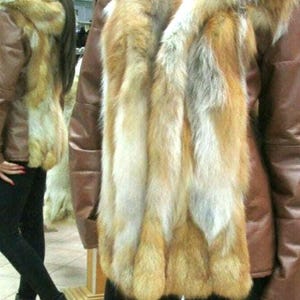 RED FOX JACKET with Leather Sleeves!Brand New Real Natural Genuine Fur!