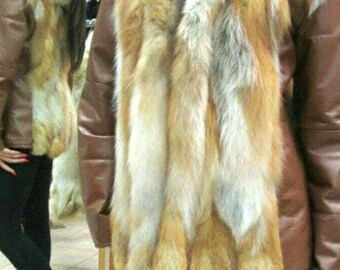 RED FOX JACKET with Leather Sleeves!Brand New Real Natural Genuine Fur!