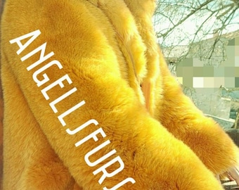 Men's HOODED YELLOW FOX Fullpelt Fur Coat Colored!Order Any color!Brand New Real Natural Genuine Fur!