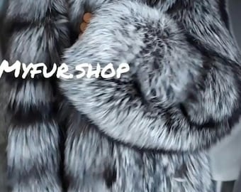 SILVER Fox with Huge Long collar Fullpelts Fur Coat!Brand New Real Natural Genuine Fur,Order Any color!