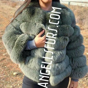 FOX FULLPELTS JACKET in Army green color!Brand New Real Natural Genuine Fur!