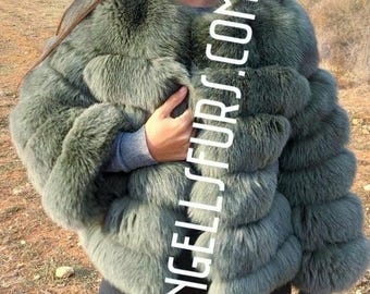 FOX FULLPELTS JACKET in Army green color!Brand New Real Natural Genuine Fur!