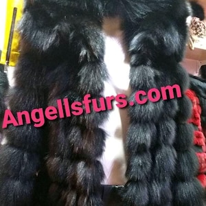 HOODED BLACK FOX Fur jacket!Brand New Real Natural Genuine Fur