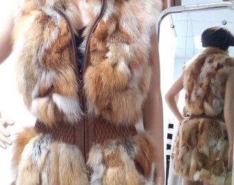 LONG RED FOX Fur Vest!Brand New Real Natural Genuine Fur!