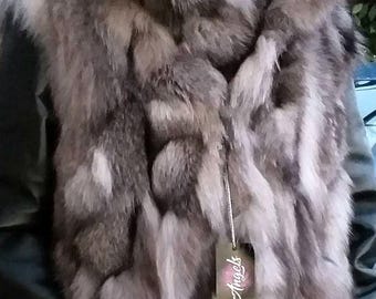 MEN'S HOODED SILVER Fox Fur Vest!Brand New Real Natural Genuine Fur!