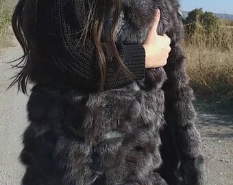 New,Real Natural Long Silver Fox Fur Vest!