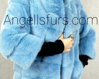 LIGHT BLUE Fullpelt MINK fur jacket! Order Any color!Brand New Real Natural Genuine Fur