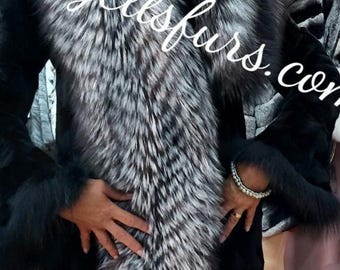 LONG SILVER FOX Collar Scarf!Brand New Natural Real Genuine Fur! Unisex