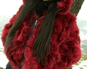 BOMBER HOODED FOX jacket!Brand New Real Natural Genuine Fur!