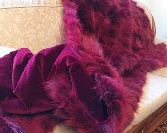 FUR For HOME!Brand New, Real,Natural Wine Red Fox Fur Throw Blanket! Order in Any color!