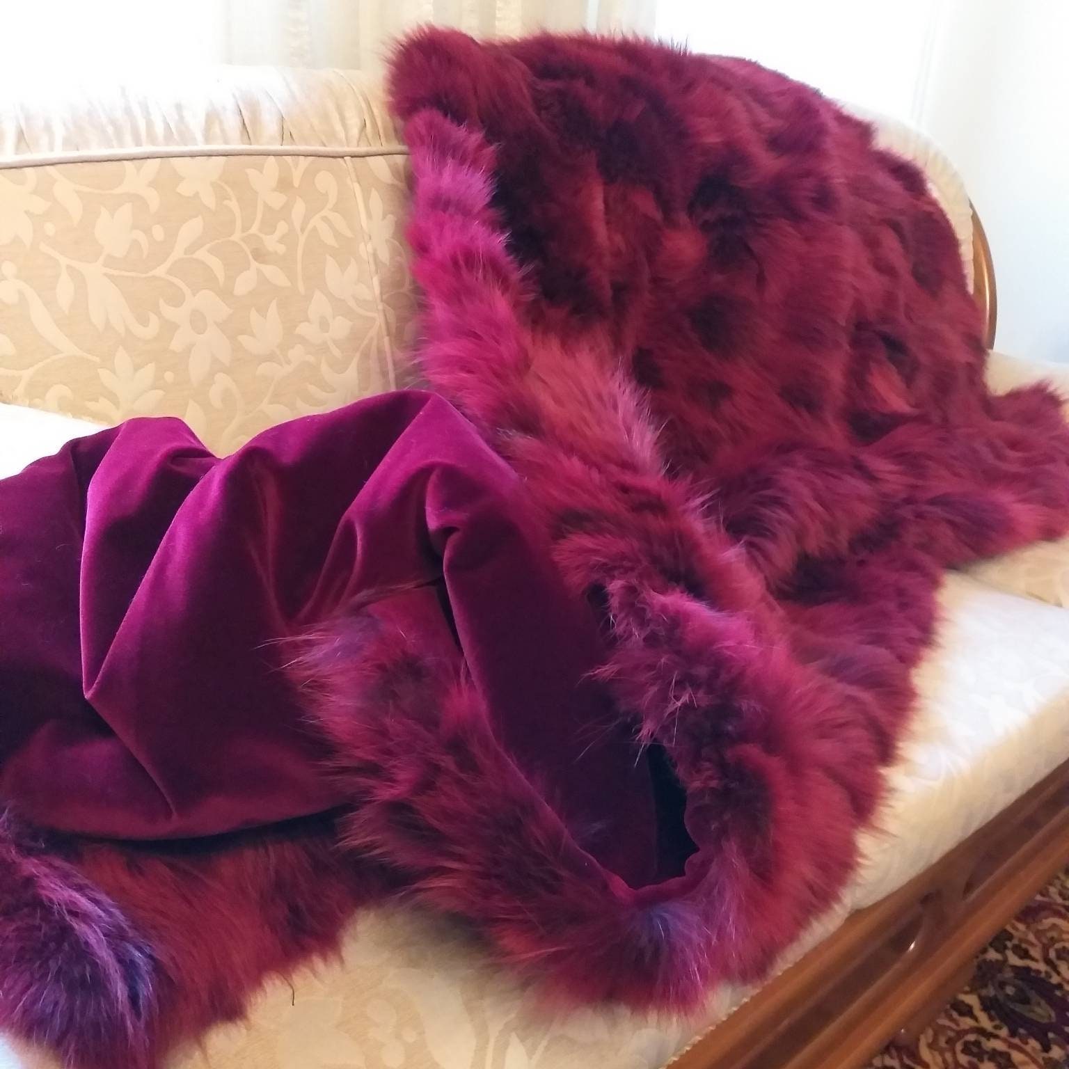 FUR For HOME!Brand New, Real,Natural Wine Red Fox Fur Throw Blanket ...