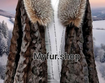 MEN'S MINK Furcoat with FOX Shawl Collar!Brand New Real Natural Genuine Fur!