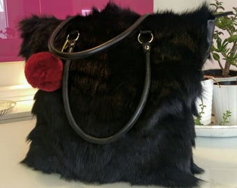 BLACK FUR SHOPPER Big Bag!Brand New Real Natural Genuine Fur!