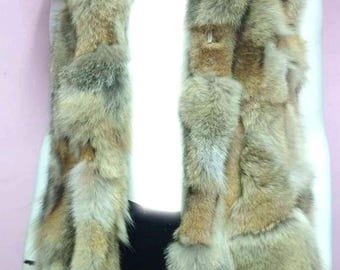 LONG OODED COYOTE Fur Vest!Brand New Real Natural Genuine Fur