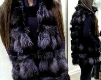 PURPLE FOX FUR Vest!Order Any color!Brand New Real Natural Genuine Fur!