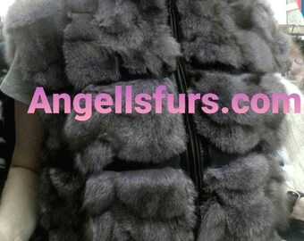 SILVER Frost FOX Fur Vest!Brand New Real Natural Genuine Fur