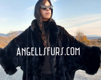 BLACK MINK FUR Cape-Bomber!Brand New Real Natural Genuine Fur!