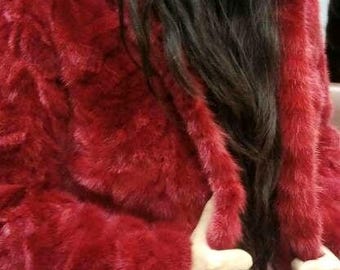 RED MINK HOODED Fur!Brand New Real Natural Genuine Fur!
