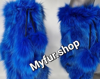 ROYAL BLUE FOX Leg Warmers!Brand New Real Natural Genuine Fur!