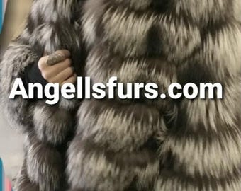 SILVER Fox Fur jacket!Brand New Real Natural Genuine Fur!