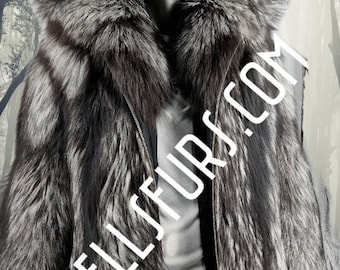 MEN'S HOODED Fullpelts SILVER  Fox Fur Coat!Brand New Real Natural Genuine Fur!
