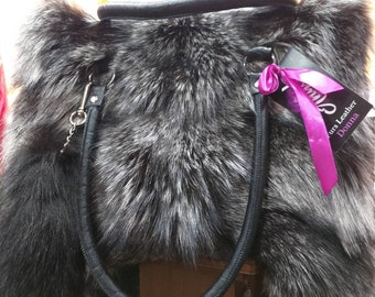 New!Natural,Real SILVER FOX Fur Bag!