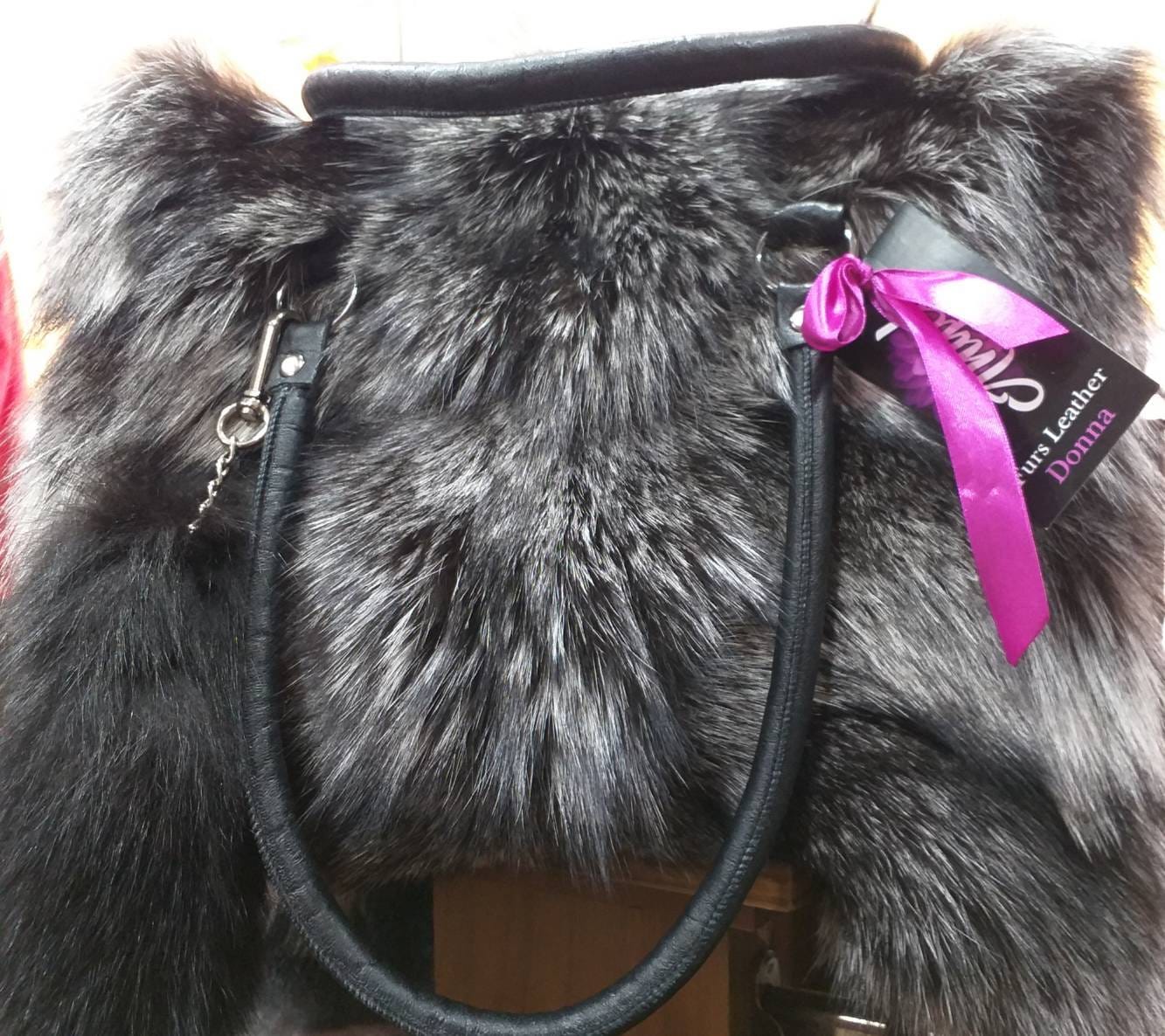  URSFUR Genuiene Mink Fur Handbag with Leather Accents