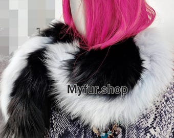 DOUBLE COLOR FOX scarf!Brand New Real Natural Genuine Fur