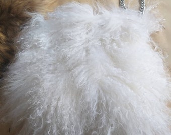 WHITE MONGOLIAN SHEEP Fur Bag!Brand New Real Natural Genuine Fur!