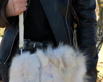 Natural shades FOX Fur Bag!Brand New Real Natural Genuine Fur