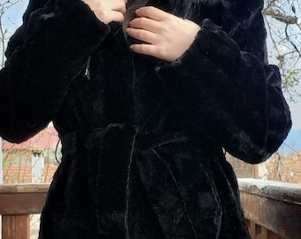 BLACK MINK HOODED Fur Coat!Brand New Real Natural Genuine Fur!