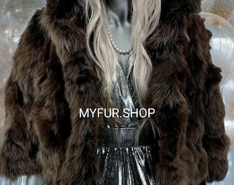 BROWN FOX SHORT Fur Jacket!Brand New Real Natural Genuine Fur!