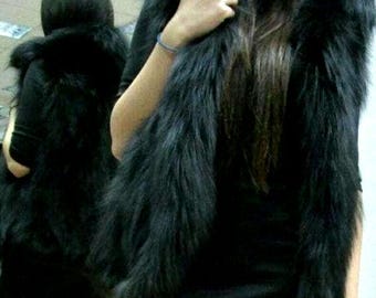 BLACK FOX VEST!Brand New Real Natural Genuine Fur!