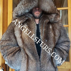 Herren HOODED CRYSTAL Fox Jacke!Brandneuer echter natürlicher Pelz!