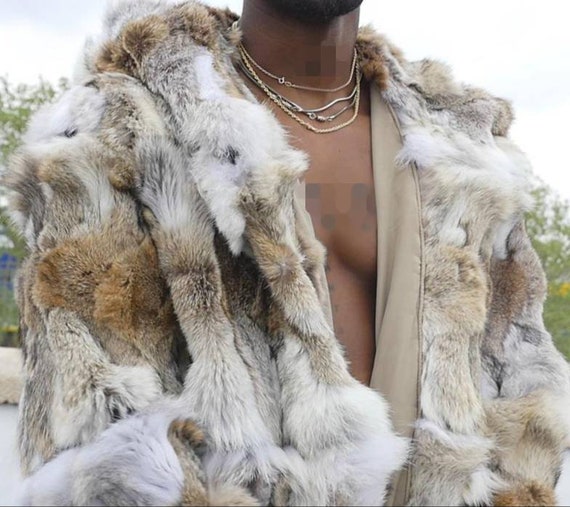 MEN'S NEWReal Natural Long Hooded COYOTE Fur coat | Etsy